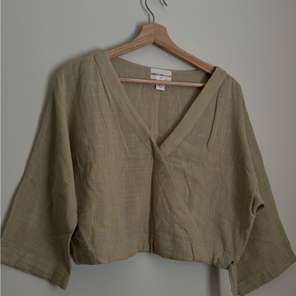 Elegant Beige Wrap Blouse
